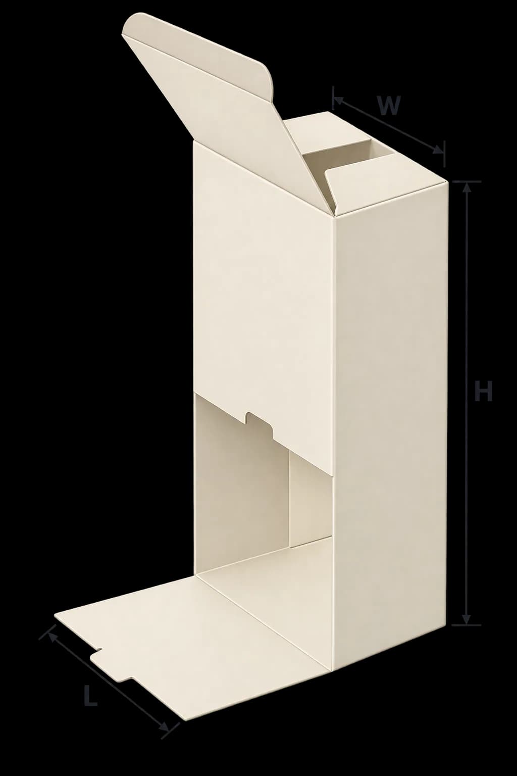 Flip Out Dispenser Boxes - Dimensioned 3/4 View