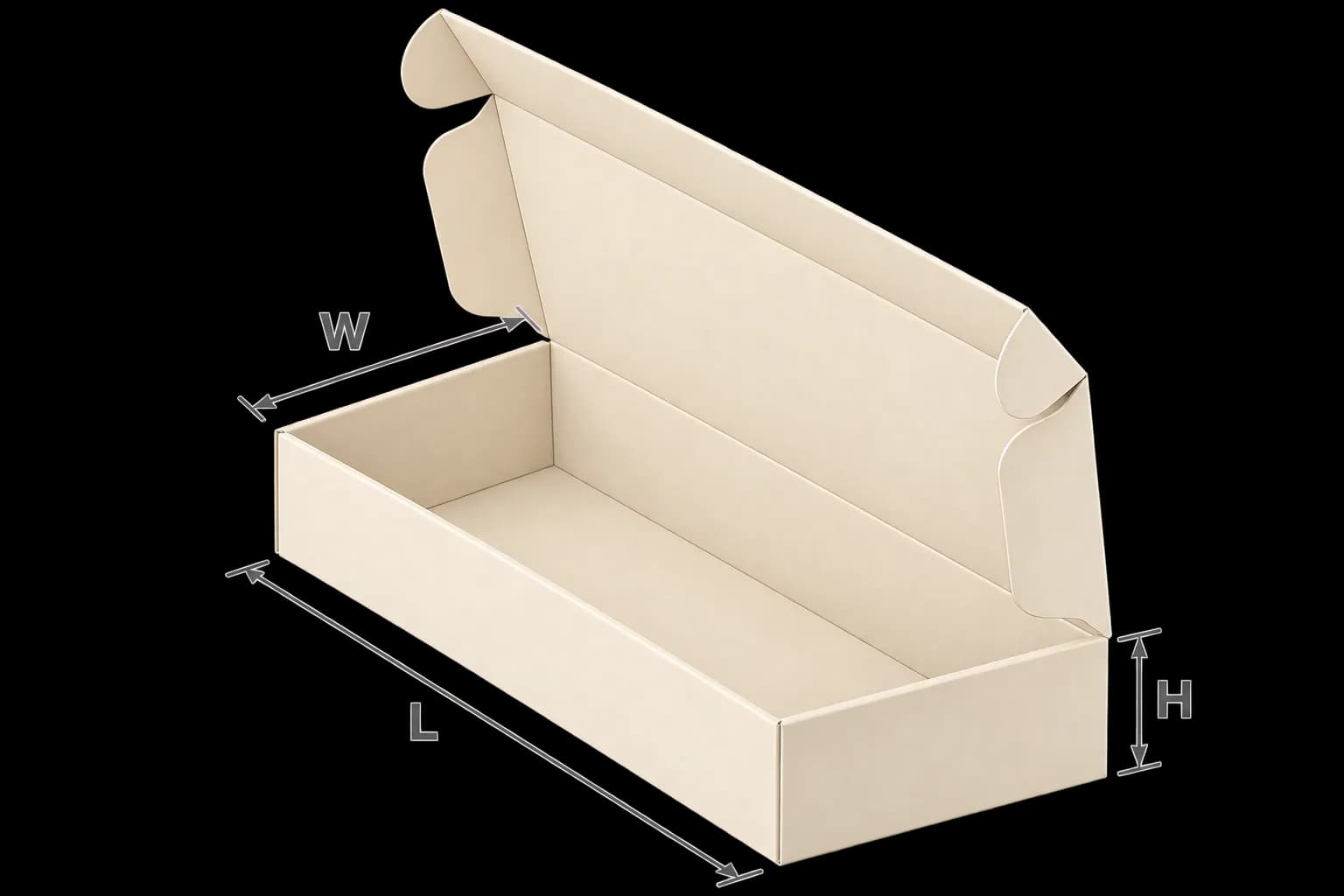 Custom Roll End Tuck Front Boxes - Dimensioned 3/4 View