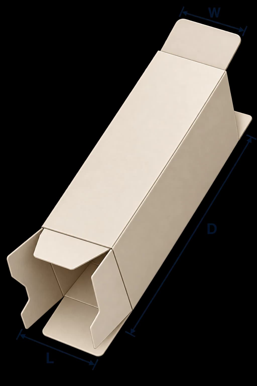 Custom Tuck Top Auto Bottom Boxes - Dimensioned 3/4 View